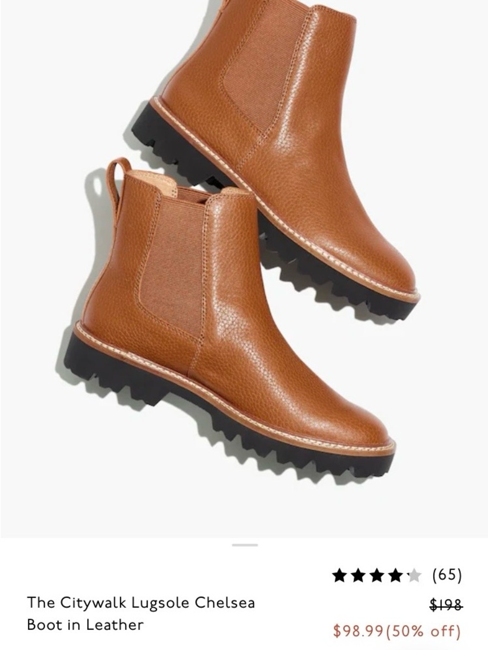 Madewell Citywalk Chelsea Boot in Cognac Brown